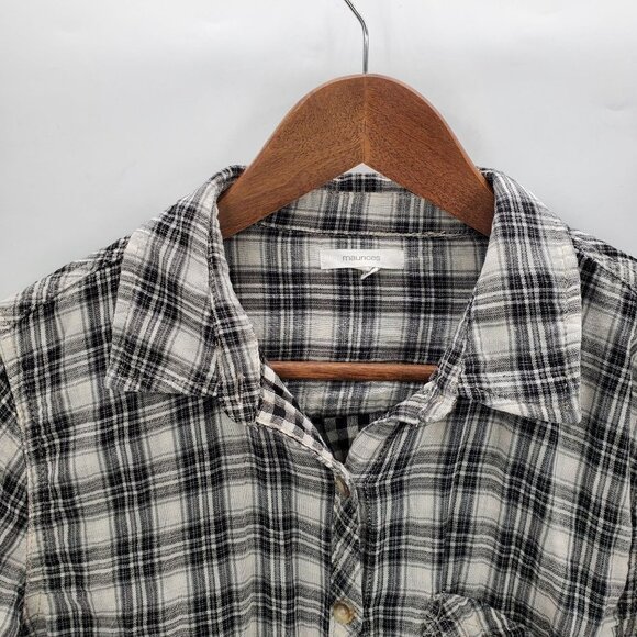 Maurices Long Sleeve Button Up Plaid Flannel Shirt Size M Ombre Bleach Dipped - Picture 8 of 14